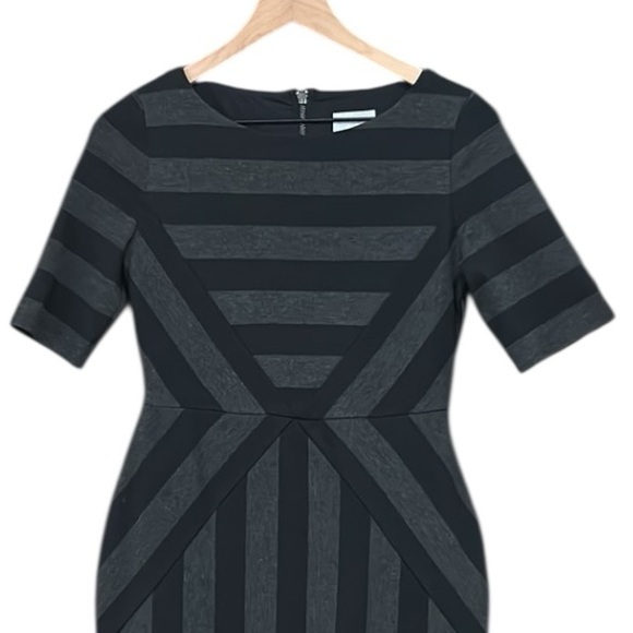 Anthropologie Maeve Geoplane Black Gray Diagonal Stripe Ponte Sheath Dress Sz 6 - Picture 6 of 11